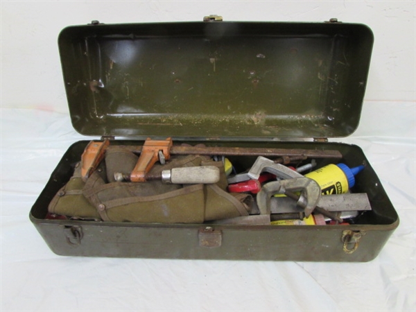 COOL VINTAGE METAL TOOL BOX WITH LOADS OF GREAT TOOLS - 