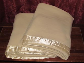 A PAIR OF VERY SOFT SATIN TRIMMED TWIN SIZE BLANKETS 