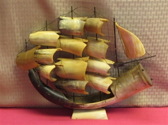 COOL DECORATIVE SAILING SHIP MADE OF HORN