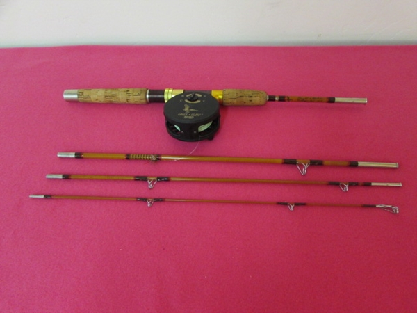 BEAUTIFUL EAGLE CLAW FLY FISHING ROD & REEL WITH FLY'S & BASS PRO FISHING BAG