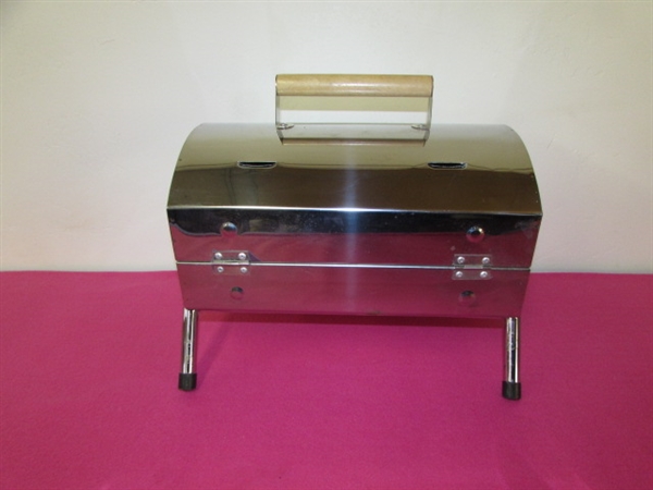 FANTASTIC STAINLESS STEEL BBQ WITH UTENSILS NEVER USED, SUPER GREAT LANTERN &  A THERMOS TOO.