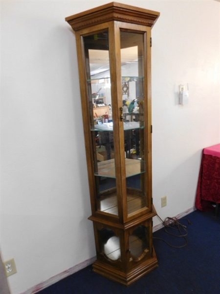 CURIO CABINET WITH GLASS SHELVES & LIGHTS