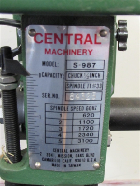 Lot Detail - VERY NICE CENTRAL MACHINERY DRILL PRESS MODEL S-987