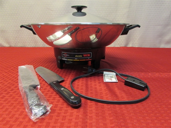 WESTBEND ELECTRIC WOK & TWO KNIVES