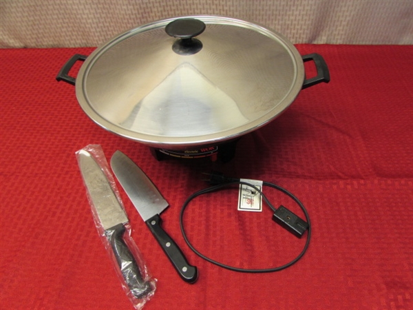 WESTBEND ELECTRIC WOK & TWO KNIVES
