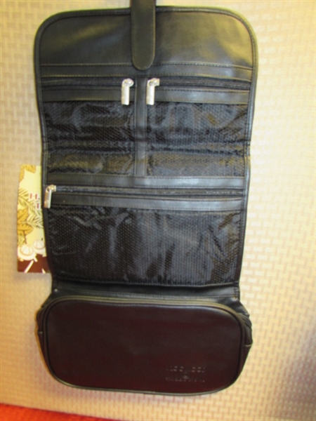 FOUR GREAT GIFT ITEMS - ALL NEW - LEATHER SHOULDER BAG, TRAVEL KIT, MANICURE KIT & MINI PACK