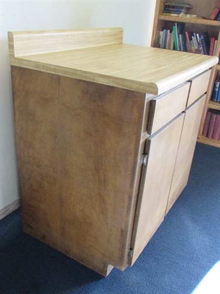 VERY NICE DOUBLE DRAWERS & DOORS WOOD CABINET WITH BUTCHER BLOCK COUNTER 