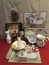 TASTE OF ITALY-ITALIAN POTTERY PITCHER & BOWL, VASE, WALL HANGINGS, CHEESE BOARD, PLACEMATS, CARAFE & MORE
