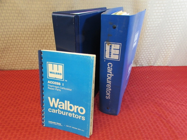  TWO WALBRO CARBURETOR PARTS BOOKS &  A BINDER ON TECUMSEH  ENGINE & GEAR PARTS