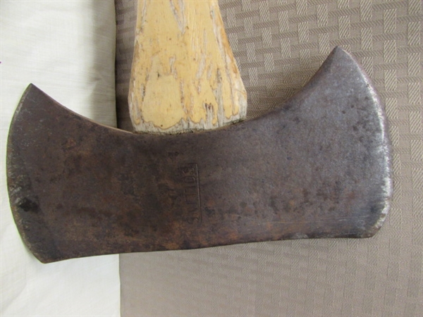 VERY NICE COLLINS  DOUBLE HEAD AXE & DISSTON CARPENTERS HAND SAW