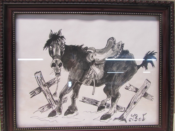 VERY FUNNY & TALENTED  ORIGINAL DRAWING/SKETCH OF AN ANGRY HORSE