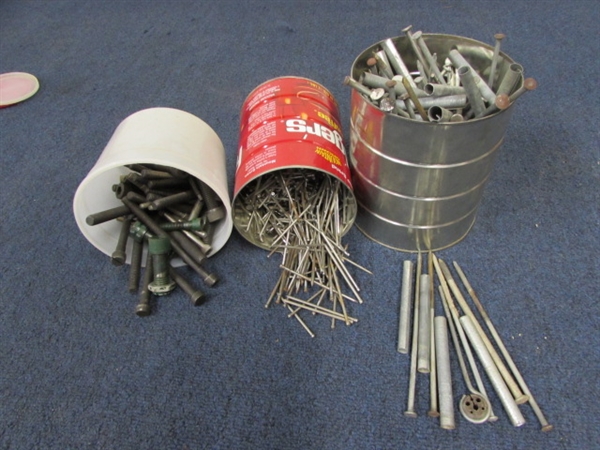 LARGE ARRAY OF HARDWARE, SCREWS, BOLTS, NUTS, WASHERS, PLUGS, & MORE