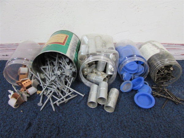 LARGE ARRAY OF HARDWARE, SCREWS, BOLTS, NUTS, WASHERS, PLUGS, & MORE