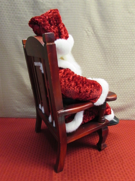 BRING OLD SAINT NICK HOME TO YOUR PLACE!  ADORABLE 2' SANTA CLAUSE IN WOOD CHAIR 