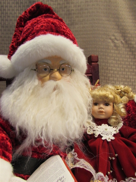 BRING OLD SAINT NICK HOME TO YOUR PLACE!  ADORABLE 2' SANTA CLAUSE IN WOOD CHAIR 