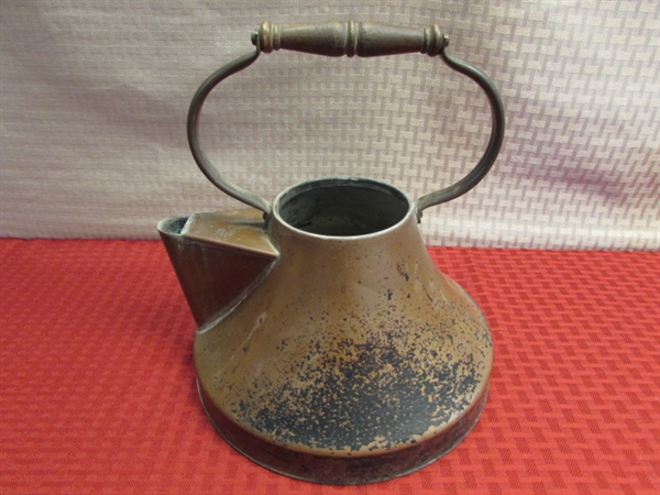 CUTE VINTAGE COPPER KETTLE WITH WOOD HANDLE