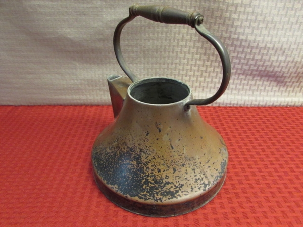 CUTE VINTAGE COPPER KETTLE WITH WOOD HANDLE