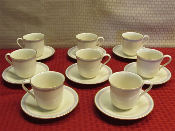 AFTER DINNER TEA OR COFFEE-LENOX FINE CHINA BILTMORE TEA CUPS, SAUCERS, SUGAR BOWL & CREAMER & PROTECTIVE STORAGE