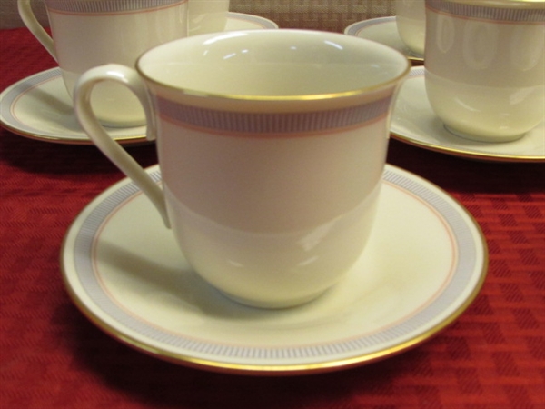 AFTER DINNER TEA OR COFFEE-LENOX FINE CHINA BILTMORE TEA CUPS, SAUCERS, SUGAR BOWL & CREAMER & PROTECTIVE STORAGE