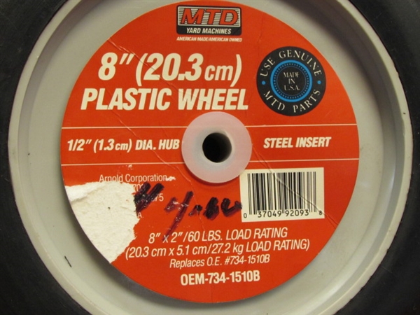 A PAIR OF 8 PLASTIC WHEELS FOR YOUR LAWN MOWER OR ? ? ?