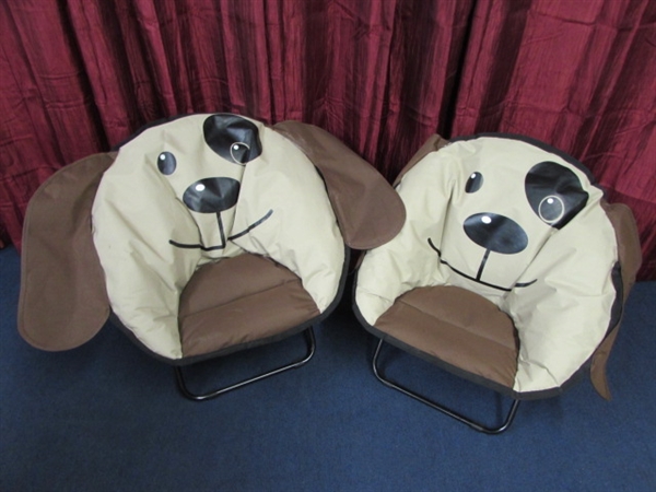 TWO ADORABLE CHILDREN'S' FOLDING PUPPY DOG CHAIRS
