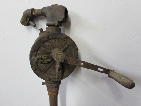 VINTAGE PUMP FOR 50 GALLON DRUM WITH HAND CRANK-VERY INDUSTRIAL COOL