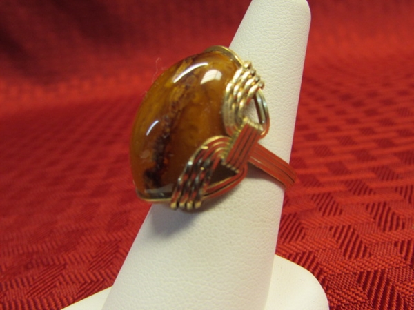 STUNNING GOLD WIRE WRAPPED AMBER RING
