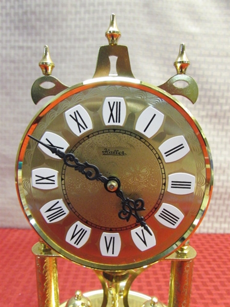 VINTAGE GLASS DOMED S. HALLER, 400 DAY ANNIVERSARY CLOCK WITH KEY