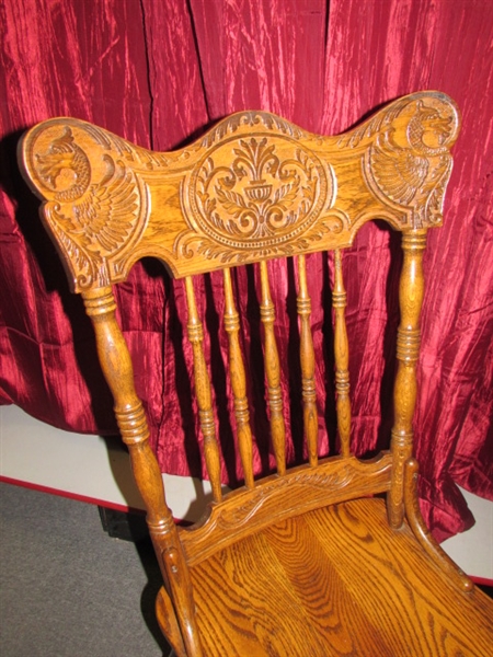 GORGEOUS SOLID OAK SIDE CHAIR, TURNED & ORNATELY CARVED