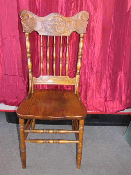 GORGEOUS SOLID OAK SIDE CHAIR, TURNED & ORNATELY CARVED #2