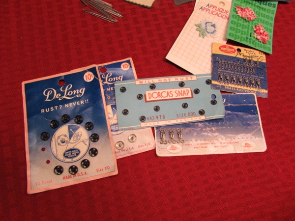 BEADS, CHARMS, PINS & NEEDLES, VINTAGE TRACING WHEELS & SINGER ATTACHMENTS & MORE