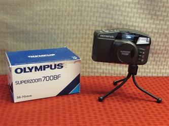 OLYMPUS SUPERZOOM 700BF 35MM CAMERA WITH TRIPOD & BOX