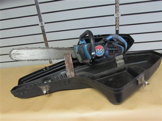 HOMELITE 150 CHAINSAW WITH PLASTIC CASE & METAL WEDGE
