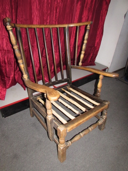 VINTAGE WOOD SPINDLE CHAIR WITH REMOVABLE CUSHIONS