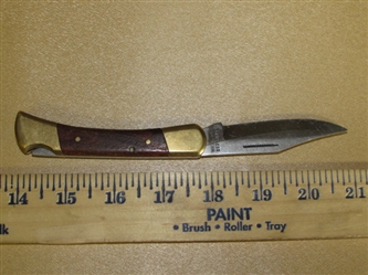 STAINLESS STEEL POCKET KNIFE WITH WOOD & BRASS HANDLE