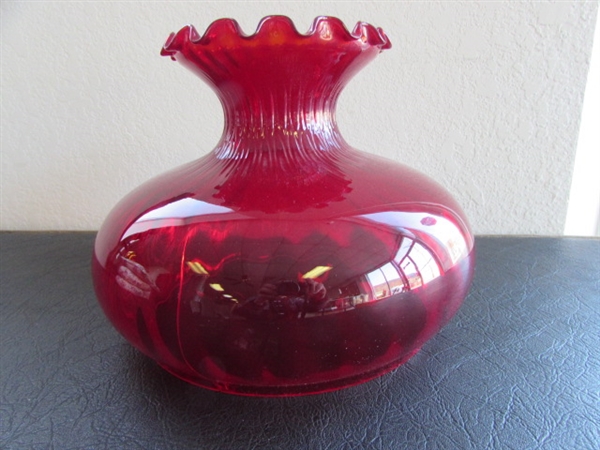 FABULOUS RUBY RED HURRICANE STYLE GLASS LAMP SHADE