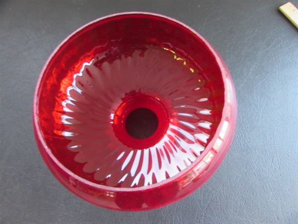 FABULOUS RUBY RED HURRICANE STYLE GLASS LAMP SHADE