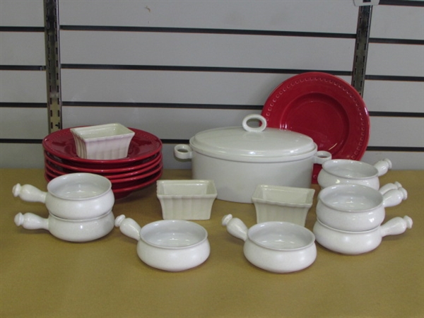 VALENTINE'S DAY SOUP & SALAD! MIKASA TUREEN, STONEWARE BOWLS WITH HANDLES, RED SALAD BOWLS & MORE