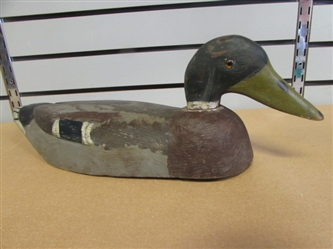 VERY OLD CARVED WOOD DECOY MALLARD DUCK WITH GLASS EYE