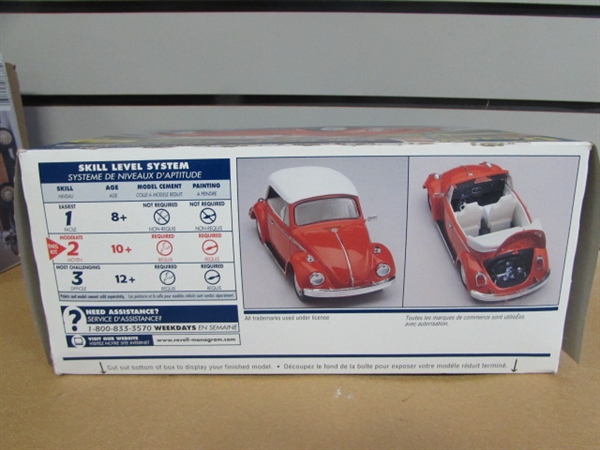 REVELL MONOGRAM 1:25 SCALE MODELS WITH ORIGINAL BOXES-VW CONVERTIBLE & MODEL A WOODY