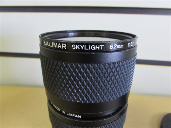 ZOOM LENS FOR YOUR 35MM CAMERA! 80MM SUN ZOOM MACRO LENS WITH 62MM KALIMAR SKYLIGHT LENS & SUN SHADE