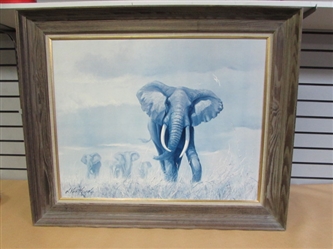 PROFESSIONALLY FRAMED ELEPHANT PRINT BY d. VAN HOWD