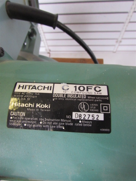 GREAT HITACHI 10 COMPOUND SAW ON METAL BASE