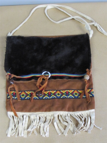THE WILD WEST! TOOLED LEATHER BELT BUCKLE, DREAM CATCHER WIND CHIME, FRINGED BAG, BEADED CLIP & MORE