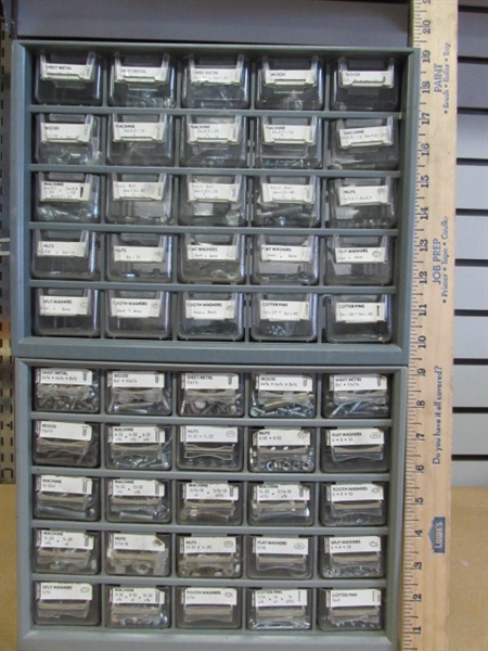 TWO HANDYMAN'S MULTI-DRAWER HARDWARE CABINETS LOADED WITH HARDWARE