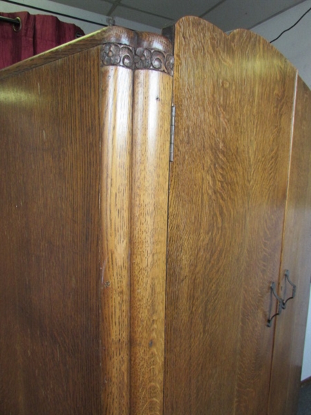 SOOOO FABULOUS! OAK ARMOIRE WITH PRETTY CARVED DETAIL & UNIQUE HARDWARE