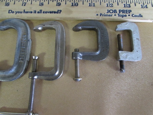 C-CLAMPS FOR THE SHOP-11 DIFFERENT SIZES & MAKES -HARGRAVE, STANLEY, & MORE