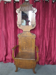 1800S TIGER OAK HALL TREE-FINE CRAFTSMANSHIP WITH EXQUISITE DETAILS & GREAT CONDITION