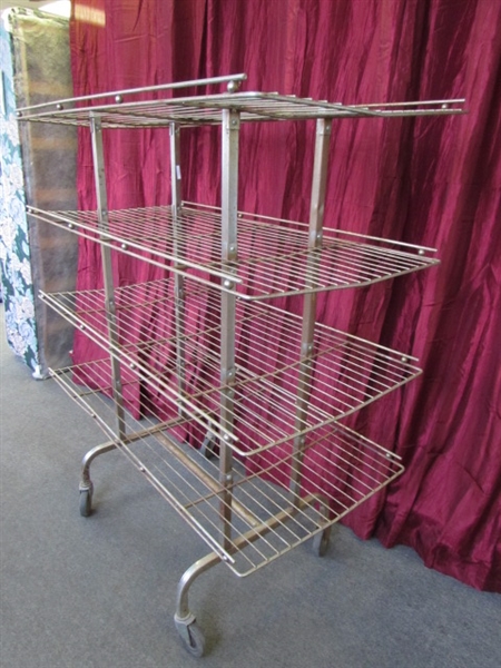 SUPER HANDY, LARGE ROLLING METAL SHELVING UNIT WITH WIRE RACKS