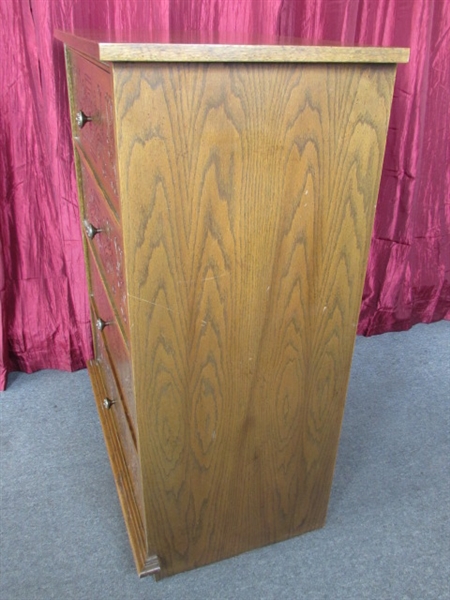 STURDY VINTAGE FOUR-DRAWER DRESSER WITH DARLING CARVED DESIGN IN DRAWERS